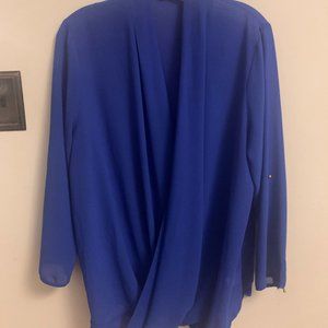 Sheer Blue Blouse with Cowl Neck Type Front